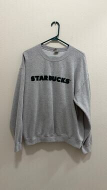 Starbucks Gray Embroidered Black Logo Crewneck Sweatshirt Large